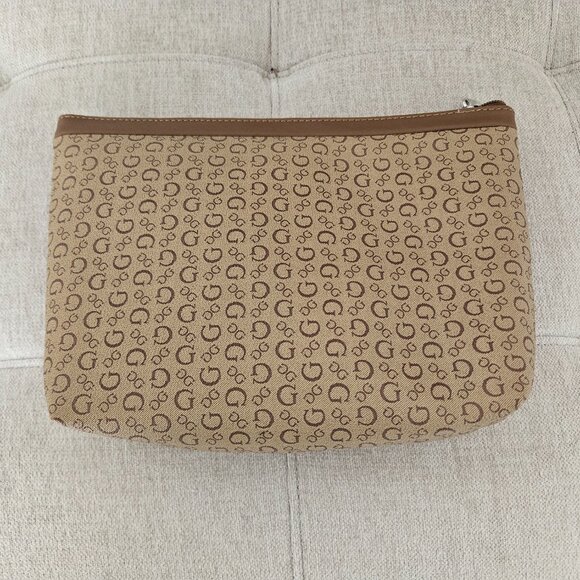 Guess Mocha Travel Bag Gold Logo Cosmetics Case 7200959 10.5" x 8" - Picture 5 of 11